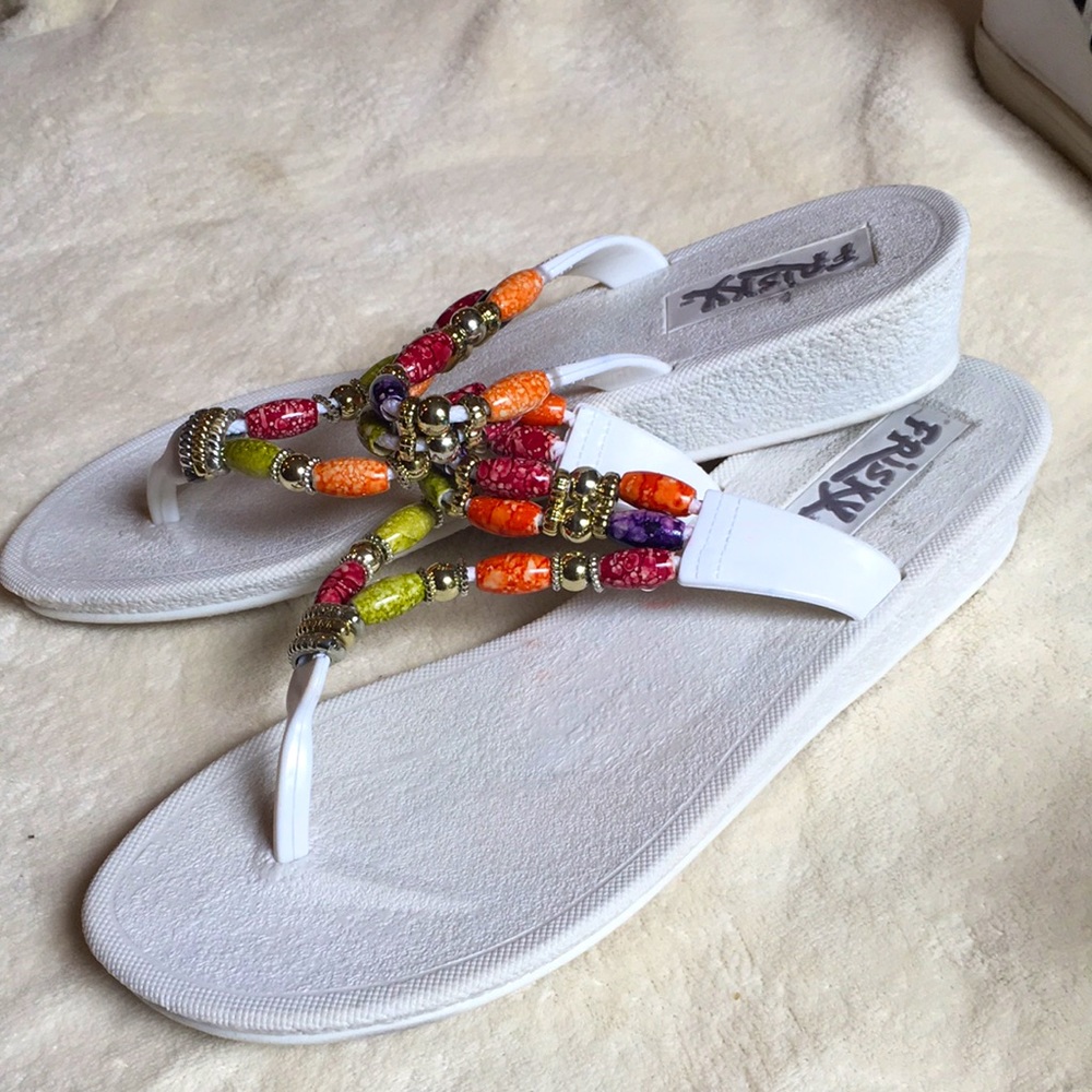 White colorful Beaded slippers